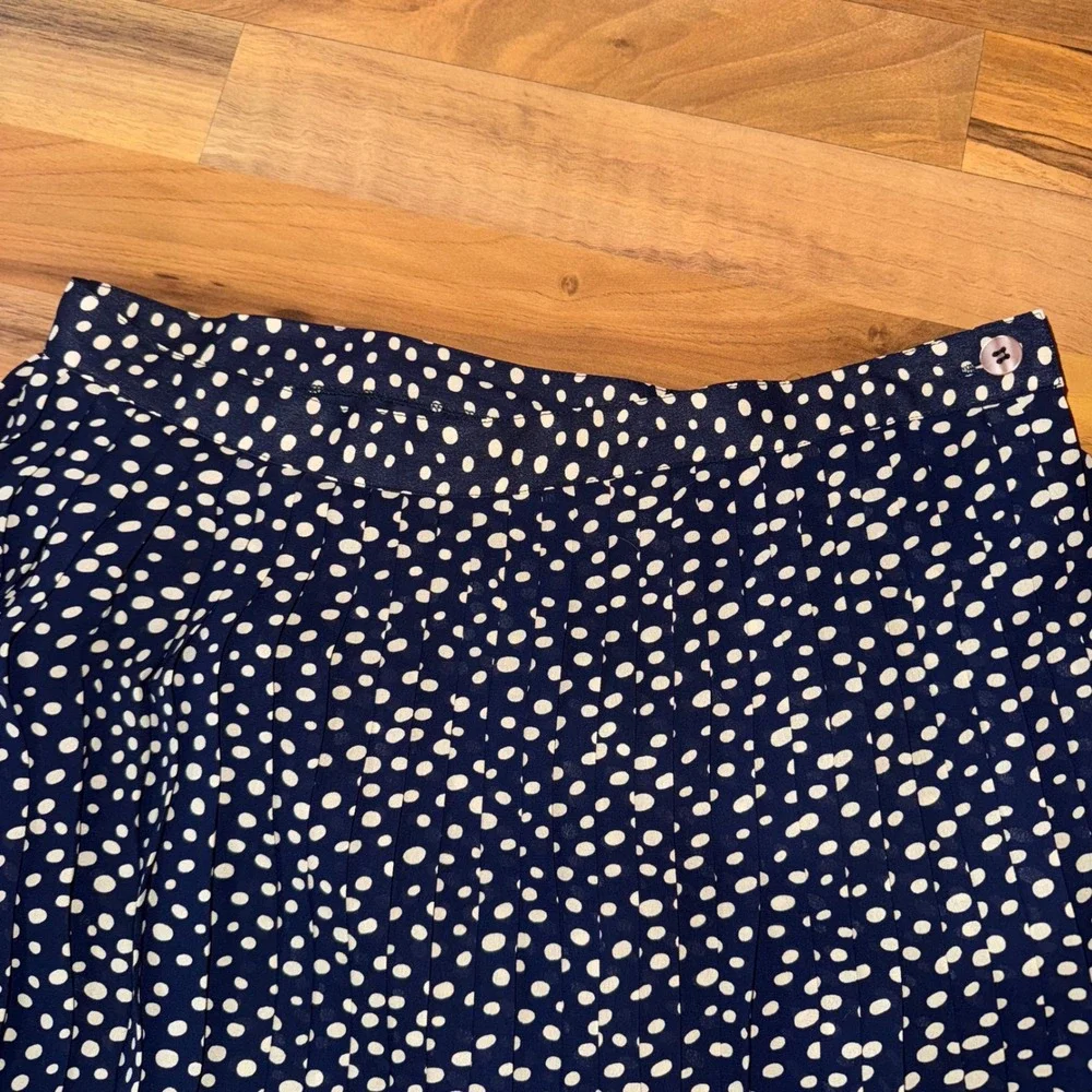 Jones New York Skirt Women's 16 Navy Blue‎ White Polka Dot Pleated Lined classy